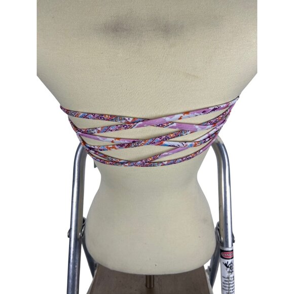 Sand Castle Swimwear Purple Print Bandeau Bikini Top Size M Halter Beach Resort - Picture 9 of 11